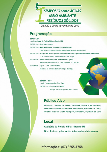 Correção do local: Anfiteatro do Campus de Bonito Universidade Federal de Mato Grosso do Sul – UFMS Cidade Universitária, Rodovia Bonito / Três Morros, KM 0, Zona Rural